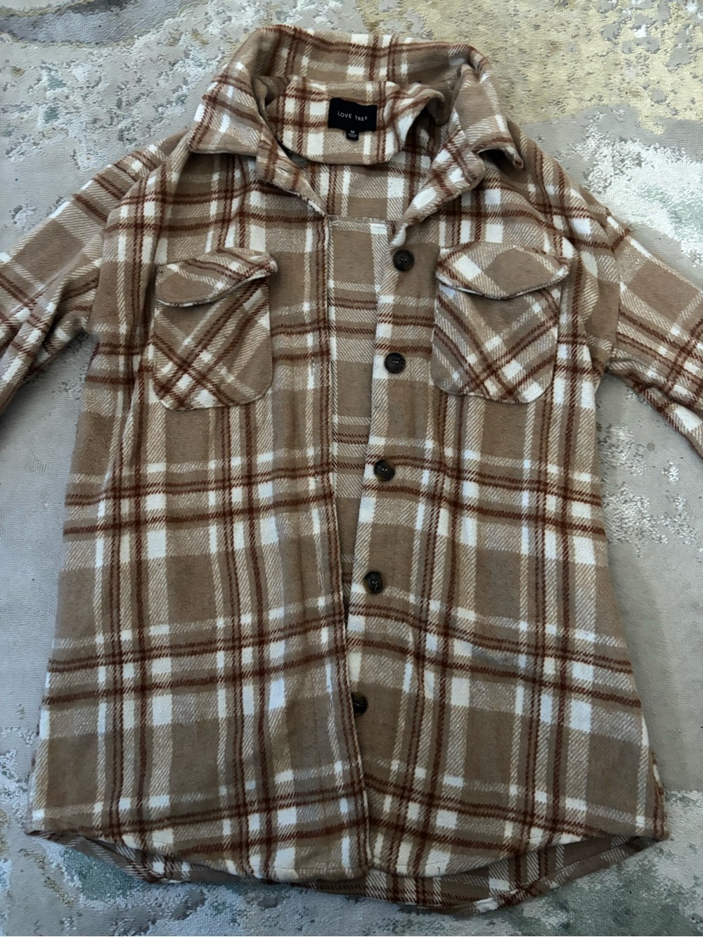 Love Tree Beige White Brown Plaid Shacket